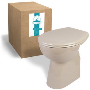 Calmwaters® Spülrandloses Stand-WC Komplettset Elements Wellness mit Toilettendeckel, erhöhtes WC + 7 cm, abnehmbarer WC-Sitz mit Absenkautomatik & Schnellbefestigung, Tiefspüler, Beige, 07AB5426