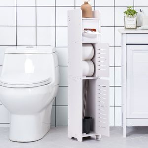 Yorbay Toilettenpapierhalter mit Schranktür weiß Badezimmerregal , Badschrank Standschrank Seitenschrank für Wohnzimmer Badezimmer 80 x 15 x 15 cm