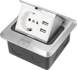 Tischsteckdose Einbausteckdose Versenkbare Sockel Wasserdichte  Dreifach Sockel mit 1 Steckdose & 2 USB 5V Anschlüssen für Küche Büro Arbeitsplatte (Silber)