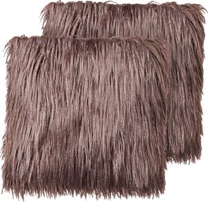 BELIANI Dekokissen 2er Set Braun aus Kunstfell 45 x 45 cm Quadratisch Flauschig Weich Deko Dekoration Wohnaccessoires für Wohnzimmer Schlafzimmer