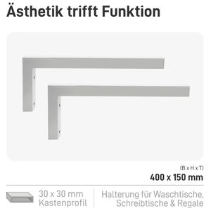 Natural Goods Berlin Wandkonsole WINKEL, Regalhalterung, Waschtisch, Wandregal, Winkelträger, Weiß, 400 mm, 2 Stück