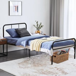 H.J WeDoo kovový rám postele s roštem, jednolůžko, postel pro hosty, postel pro mládež do ložnice, pokoj pro hosty 90x190 cm, černá barva
