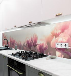 Küchenrückwand rosa Blumenfeld selbstklebend, groesse_krw:180 x 60cm