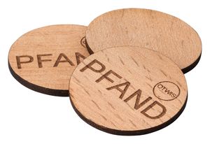 Pfandmarken aus Holz Aufdruck PFAND, Stückzahl:100