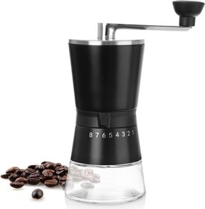 Orion Manuelle Kaffeemühle Hand-Kaffeemühle mit Mahlgrad-Einstellung aus Stahl und Glas 21 cm