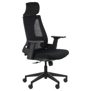 Ergonomischer Bürodrehstuhl OLTON H, Nylonbasis, Armlehnen, Kopfstütze, Schwarz