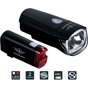 Zündapp ZA.K.50 Batterieleuchten-Set LED Fahrradlicht Fahrrad Beleuchtung StVZO universal Lampe, Farbe:schwarz