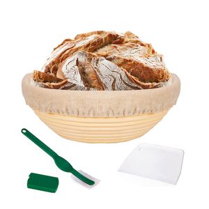 Gärkörbchen Rond ø 25 cm, Höhe 7 cm Banneton Proof Korb Gärkörbe Korb für Brot und Teig mit Leineneinsatz, Teigschaber für selbstgemachtes Brot & häusliche Bäcker