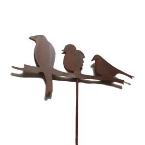 UNUS® Gartenstecker 3 Vögel auf einem Ast Rostoptik Gartendeko Roststecker