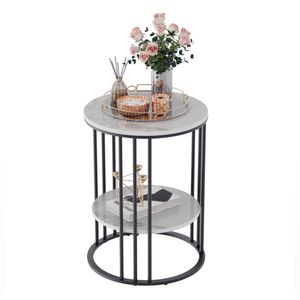 WISFOR Konferenčný stolík mramorový vzhľad, nočný stolík Telefónny stolík Kvetinový stolík s kovovým rámom, priemyselný dizajn