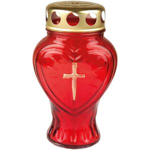 Grablicht Glas in Herzform ( Rot ), Grabkerze mit ca. 30h Brenndauer