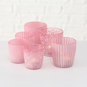 Windlicht Teelichthalter Glas lackiert pink  H 7-9 cm  6 tlg = 3 x 2er Set