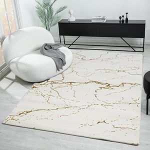 Teppich Modern Luxury Marmor-Optik in Creme Gold Wohnzimmer Schlafzimmer Kurzflor, Maße:120x170 cm