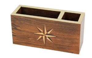 Penhalter und Zettelbox mit Windrose Intarsie, Stifthalter aus Edel Holz