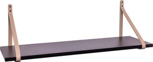 ABRATO® Wandregal Schwarz 100x25x1,8 cm Schweberegal mit Ledergurten Aufhängung Beige