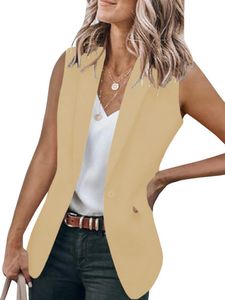 Damen ärmellose Outwear Arbeit Blazer Coat laessige Cardigan Weste Coat, Farbe: Hellbraun, Größe: 3XL