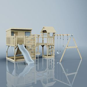 OutdoorToys Spielturm Johanna aus Holz in Blau Trapezschaukel