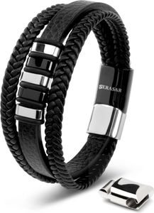 SERASAR | Lederarmband für Herren [Glory] mit Silber Stainless Steel | Farbe: Silber | Länge: 20cm