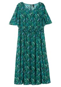 sheego Damen Große Größen Abendkleid aus Chiffon, mit Unterkleid Abendkleid Abendmode elegant V-Ausschnitt - gemustert