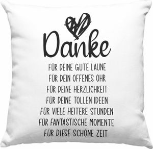 Trendation - Dankeschön Deko-Kissen mit Füllung 40x40 Geschenk Danke Sagen Danke für Die Gute Laune Offenes Ohr Spruch Muttertag Vatertag Mama (Grau)
