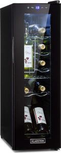 Klarstein Weinkühlschrank, 1 Zonen Getränkekühlschrank Klein, Kleiner Weinschrank 32L, Wein-Kühlschrank Klein mit Glastür, Indoor/Outdoor Flaschenkühlschrank, Wine Fridge 5-18°C, 12 Flaschen