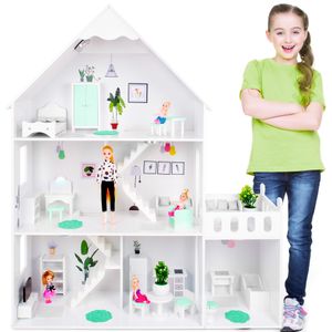 Puppenhaus Holz Großes, Barbie Puppenhaus - 57 Zubehörteile enthalten, Barbiehaus aus Holz, LED-Licht, Kinderplay Green Series GS0023A-1