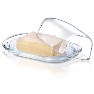 KADAX Butterdose aus Glas "Prato", klassische Butterschale, Butterbox mit Deckel, transparent, 20 cm, 1 Stück