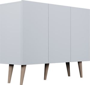 Kommode Sideboard 120 cm - Skandinavisch Schrank 40 cm Tiefe mit Holz Füße und 3 Türen - Weiß