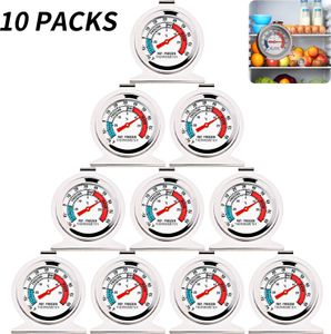 10x Refrigerator Thermometer Stainless Steel Kitchen Thermometer, Kühlschrankthermometer Large Dial with Red Display, Temperature Meter for Refrigerators