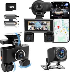 Dashcam Auto 360 Grad, 360 Grad Auto Kamera, mit 4 1080P HD mit Touchscreen, 24-Stunden Parkmodus, mit WiFi/GPS/G-Sensor/128GB Karte