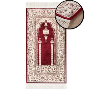 Teppich Gebetsteppich 70x125cm Läufer Seccade Islam Namaz mit Fransen Weich, Farbe:Rot