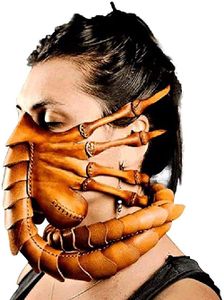 Facehugger Handstich Ledermaske Horror Halloween Alien Hugger Kostüm Leder Skorpion Maske Scary Face Cover Party Cosplay Pro