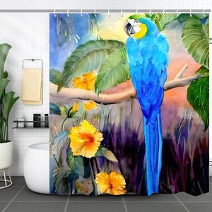 YULUOSHA Duschvorhang Blaues Ölgemälde Papagei wasserdicht Duschvorhang Shower Curtain 200 x 200 cm MIT 12 HAKEN