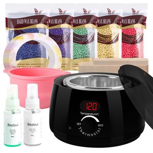 Forever Wachswärmer Waxing Set Digital mit 500g Wachsbohnen 1 Silikonschale 2 Flaschen 30 Holzspateln,Wax haarentfernung gesicht Körper schwarz