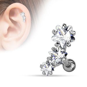 Tragus Cartilage Helix Ohr Knorpel Piercing „3 Sterne“ Clear