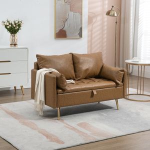 Sofa ‘Sysmä’ 2-Sitzer aufklappbar mit Kissen gepolstert Metallfüße Hellbraun