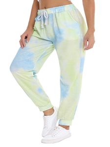 Damen Tie-Dye Jogging Lässige Trainingshose Bedruckte Jogginghose Stoffhosen Hose,Farbe:Grün,Größe:XL
