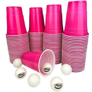Beer-Pong Becher Set 100+6 VIP | 100 Party Pink Cups sehr stabil 16oz ca. 500ml + 6 Bälle | wieder verwendbare & spülmaschinenfeste pinke Plastikbecher | Party-Becher | College Pink Cup Design | Bier-Pong - Trinkbecher