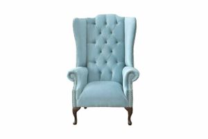 Babyblauer Ohrensessel Sessel Design Polster Sofa Couch Chesterfield Textil JVmoebel