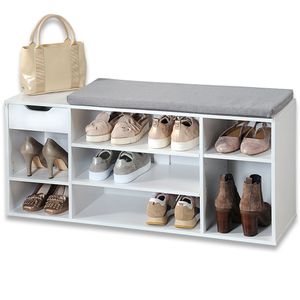 Kesper Schuhschrank weiß mit grauem Sitzkissen 101 x 29 x 48 cm 1581313 Kesper Schuhschrank weiß mit grauem Sitzkissen 101 x 29 x 48 cm 1581313