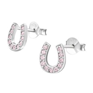1 Paar Ohrringe 925 Sterling Silber Ohrstecker Hufeisen mit Zirkoniasteinen in Pink