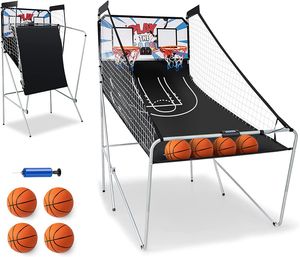COSTWAY Arkádová basketbalová hra pre 1-4 hráčov, 8 herných režimov Basketbalový automat s elektronickým skóre, 4 basketbalovými loptami a pumpou