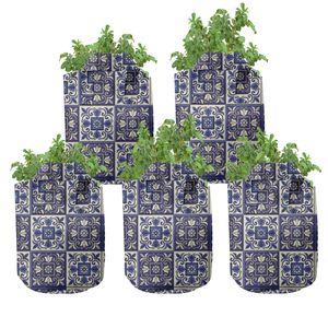 ABAKUHAUS marokkanisch Zuchttöpfe 5er-Pack, Squares Azulejos, hochleistungsfähig Stofftöpfe mit Griffen für Pflanzen, 5 Gallonen, Marine-Blau-Beige