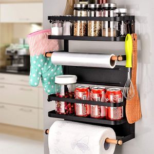 Hängeregal für Kühlschrank Regal Gewürzregal Küche Organizer Aufbewahrung mit Küchenrollenhalter 40x30x11cm