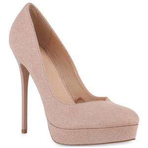 VAN HILL Damen High Heels Pumps Stiletto Plateau Vorne Party Absatz-Schuhe 840709, Farbe: Nude, Größe: 35