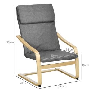 HOMCOM Relaxsessel, Relaxstuhl, Ruhesessel mit Kopfkissen, Schwingstuhl, Esszimmerstuhl mit Leinenoptik für Wohnzimmer, Dunkelgrau 65 x 69 x 98cm