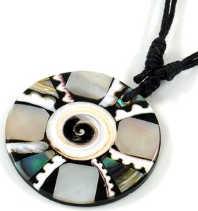 Ethno Kette, Surferkette mit Perlmutteinlage, Mehrfarbig, Holz,Muschelscheiben, Ketten & Modeschmuck für den Hals
