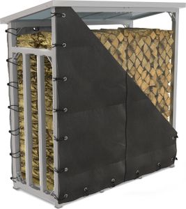 Feuerholzregal außen mit Dach verzinkt Kaminholzregal Metall mit Plane 188x70x188 Silber Brennholzregal Stapelhilfe Kaminholz