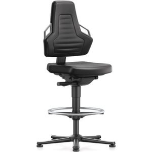 Priemyselná otočná stolička Nexxit glider+krúžok na nohy Supertec čierna rukoväť sivá 570-820mm