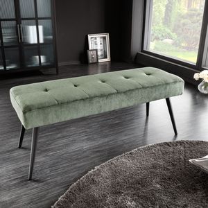 Design Sitzbank BOUTIQUE 100cm grün Cord schwarze Metallbeine